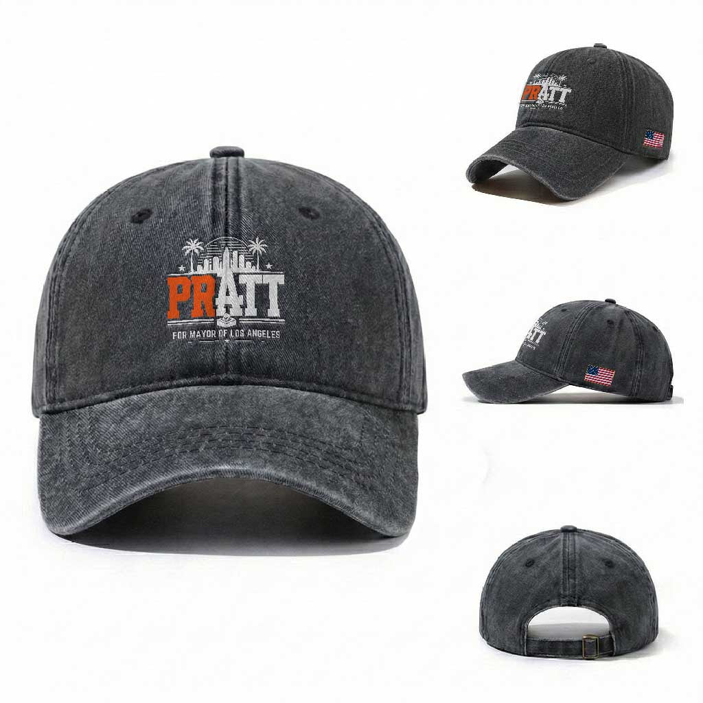 Pratt for Mayor of Los Angeles Retro Skyline Graphic Washed Cotton Baseball Cap Support Local Leadership LA City California Pride TS02 Washed Cap Universal Fit Dark Gray Print Your Wear