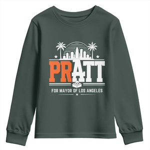 Pratt for Mayor of Los Angeles Retro Skyline Graphic Youth Sweatshirt Support Local Leadership LA City California Pride TS02 Dark Forest Green Print Your Wear