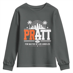 Pratt for Mayor of Los Angeles Retro Skyline Graphic Youth Sweatshirt Support Local Leadership LA City California Pride TS02 Dark Heather Print Your Wear