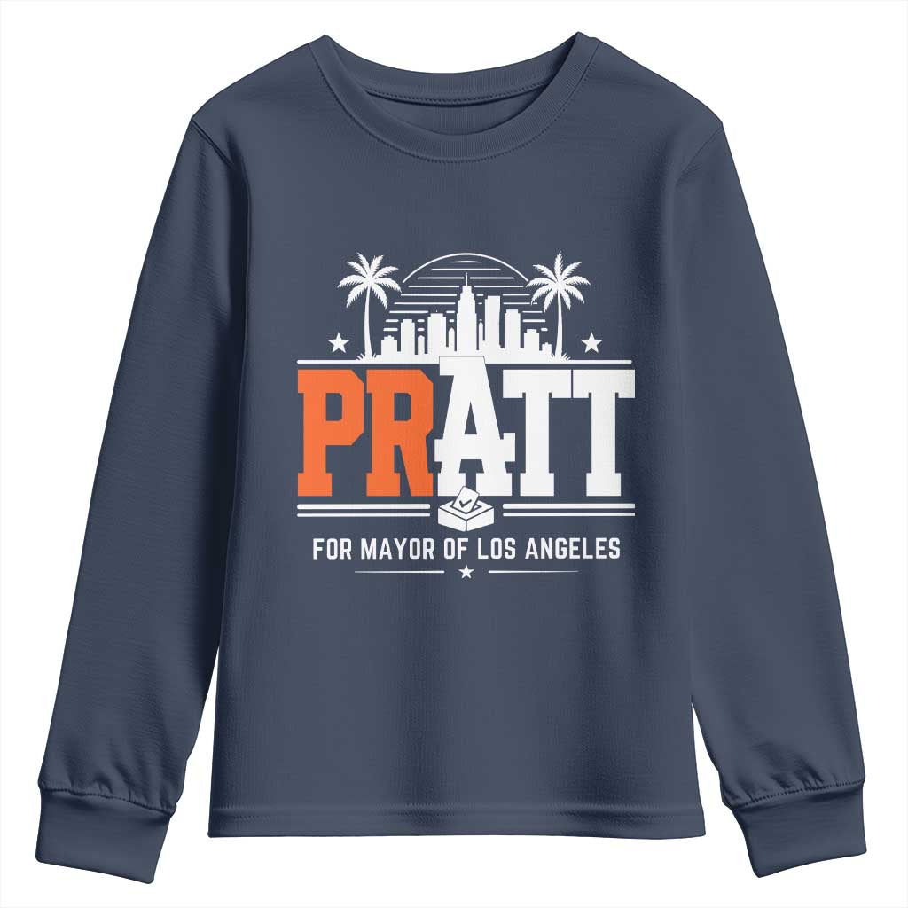 Pratt for Mayor of Los Angeles Retro Skyline Graphic Youth Sweatshirt Support Local Leadership LA City California Pride TS02 Navy Print Your Wear