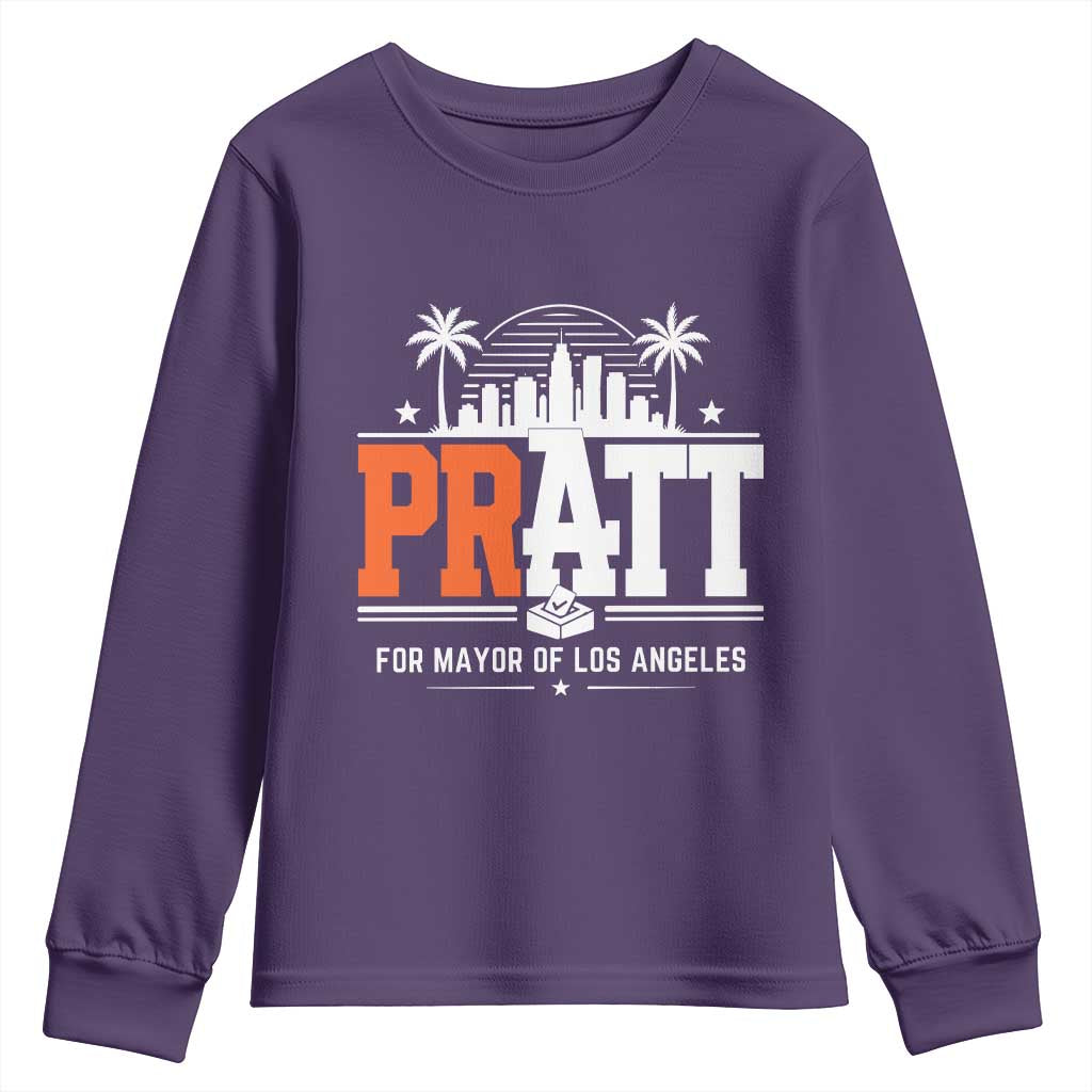 Pratt for Mayor of Los Angeles Retro Skyline Graphic Youth Sweatshirt Support Local Leadership LA City California Pride TS02 Purple Print Your Wear
