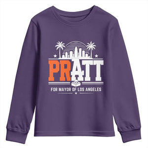 Pratt for Mayor of Los Angeles Retro Skyline Graphic Youth Sweatshirt Support Local Leadership LA City California Pride TS02 Purple Print Your Wear