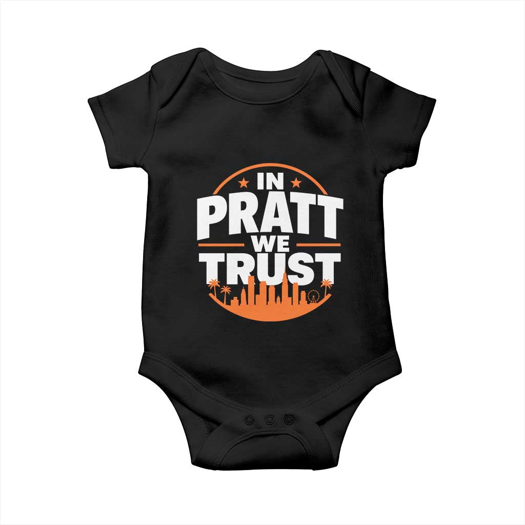 In Pratt We Trust Los Angeles Skyline Graphic Baby Onesie Patriotic LA City California Pride Local Leadership TS02 Black Print Your Wear