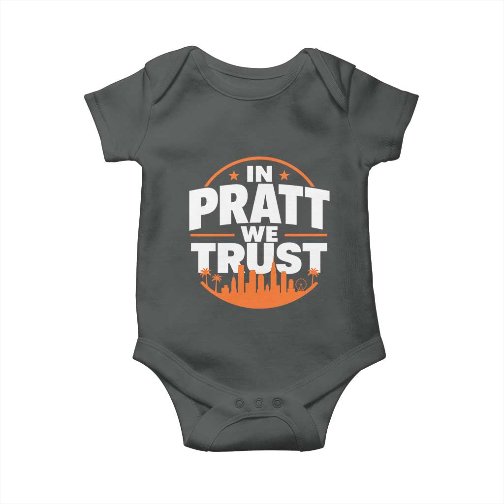 In Pratt We Trust Los Angeles Skyline Graphic Baby Onesie Patriotic LA City California Pride Local Leadership TS02 Dark Heather Print Your Wear