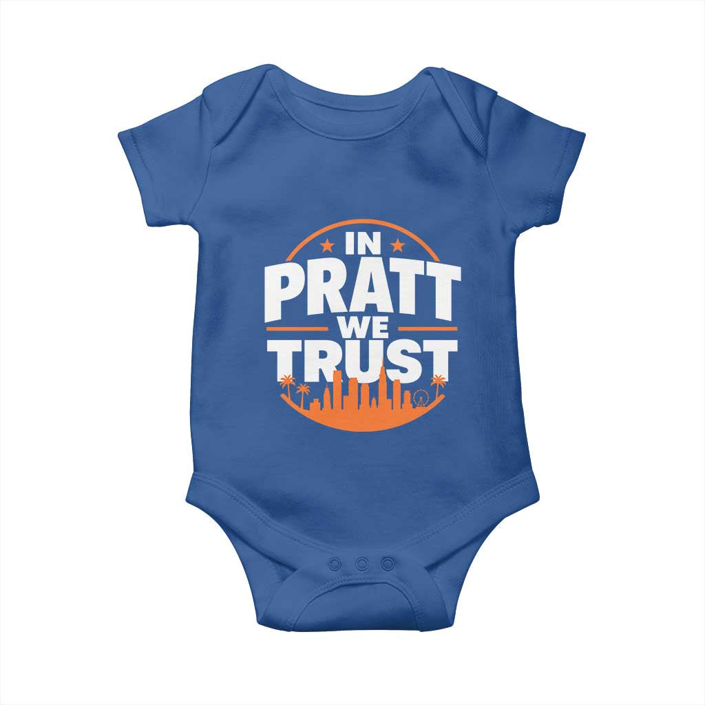 In Pratt We Trust Los Angeles Skyline Graphic Baby Onesie Patriotic LA City California Pride Local Leadership TS02 Royal Blue Print Your Wear