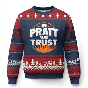 In Pratt We Trust Los Angeles Skyline Graphic Ugly Christmas Sweater Patriotic LA City California Pride Local Leadership TS02 Navy Red Print Your Wear