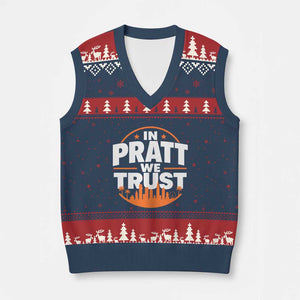 In Pratt We Trust Los Angeles Skyline Graphic V-Neck Knit Sweater Vest Patriotic LA City California Pride Local Leadership TS02 Navy Red Print Your Wear