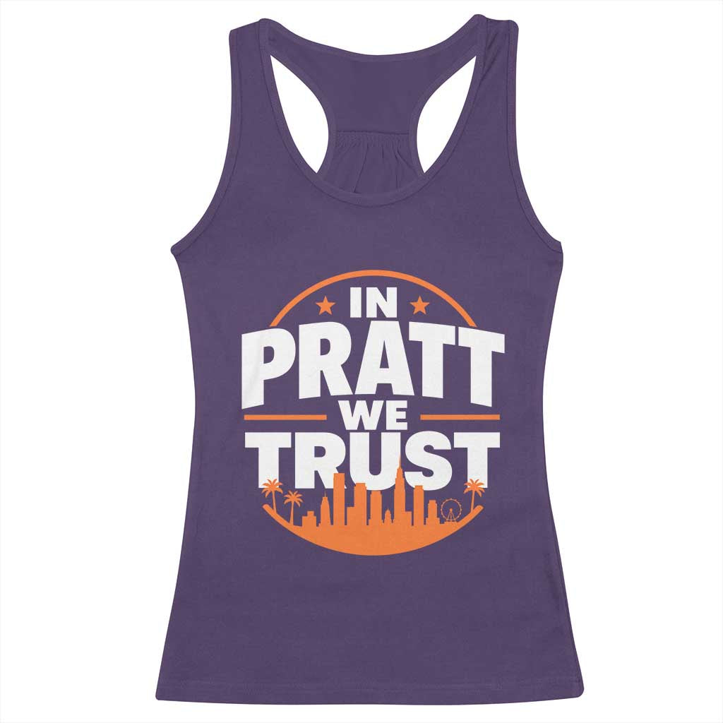 In Pratt We Trust Los Angeles Skyline Graphic Racerback Tank Top Patriotic LA City California Pride Local Leadership TS02 Purple Print Your Wear