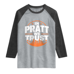 In Pratt We Trust Los Angeles Skyline Graphic Raglan Shirt Patriotic LA City California Pride Local Leadership TS02 Heather Gray Heather Charcoal Print Your Wear