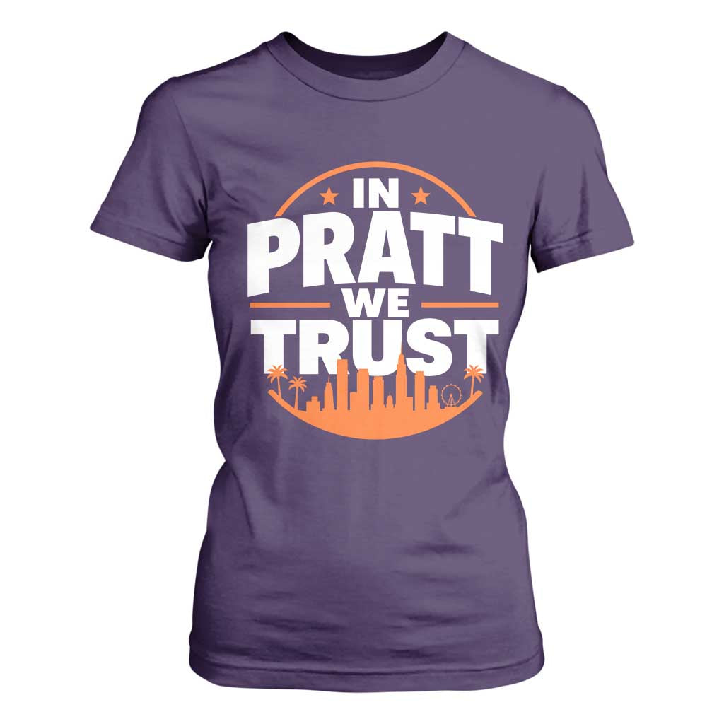 In Pratt We Trust Los Angeles Skyline Graphic T Shirt For Women Patriotic LA City California Pride Local Leadership TS02 Purple Print Your Wear