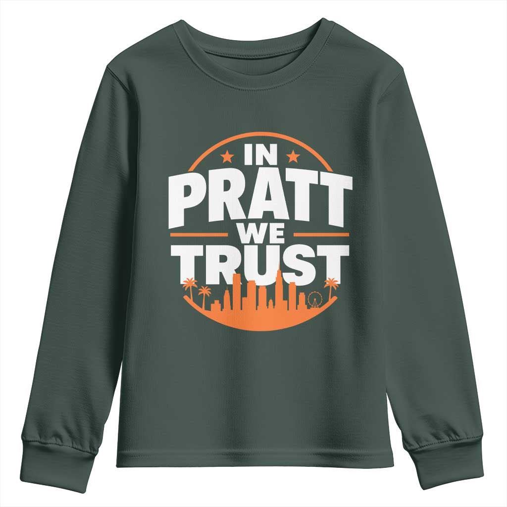 In Pratt We Trust Los Angeles Skyline Graphic Youth Sweatshirt Patriotic LA City California Pride Local Leadership TS02 Dark Forest Green Print Your Wear