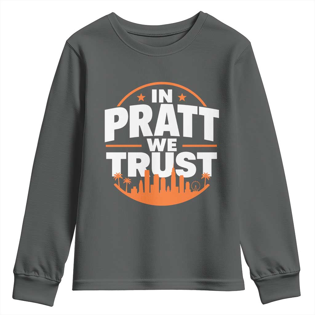 In Pratt We Trust Los Angeles Skyline Graphic Youth Sweatshirt Patriotic LA City California Pride Local Leadership TS02 Dark Heather Print Your Wear