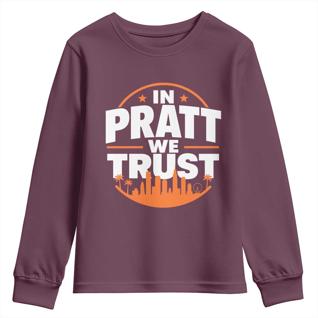 In Pratt We Trust Los Angeles Skyline Graphic Youth Sweatshirt Patriotic LA City California Pride Local Leadership TS02 Maroon Print Your Wear