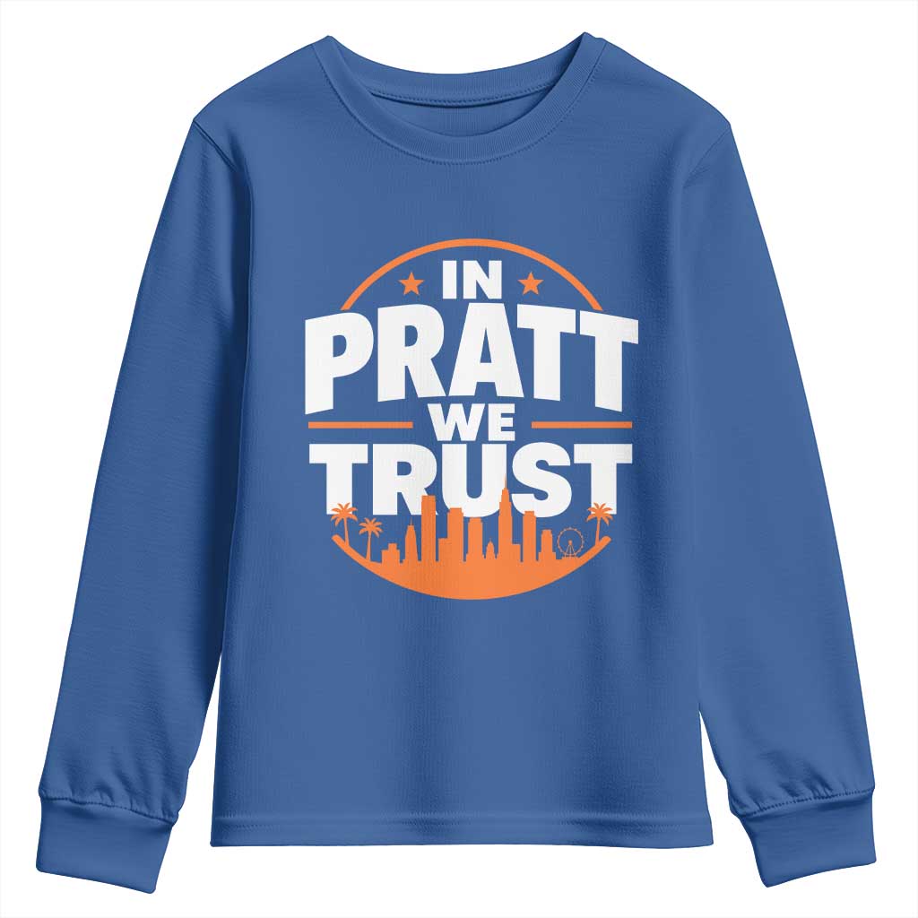 In Pratt We Trust Los Angeles Skyline Graphic Youth Sweatshirt Patriotic LA City California Pride Local Leadership TS02 Royal Blue Print Your Wear