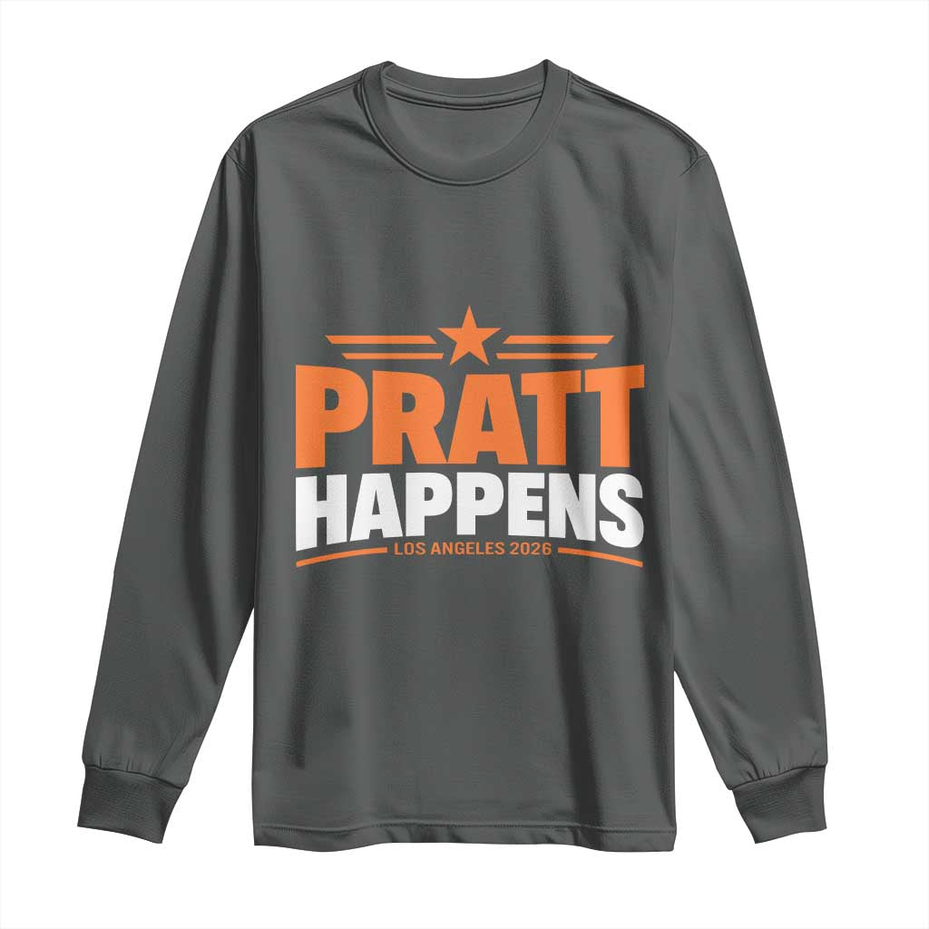 Pratt Happens Los Angeles 2026 Long Sleeve Shirt Funny Political Patriotic LA City California Pride Leadership TS02 Dark Heather Print Your Wear