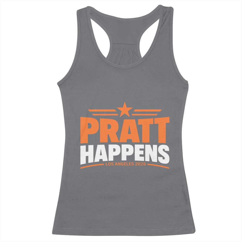 Pratt Happens Los Angeles 2026 Racerback Tank Top Funny Political Patriotic LA City California Pride Leadership TS02 Charcoal Print Your Wear