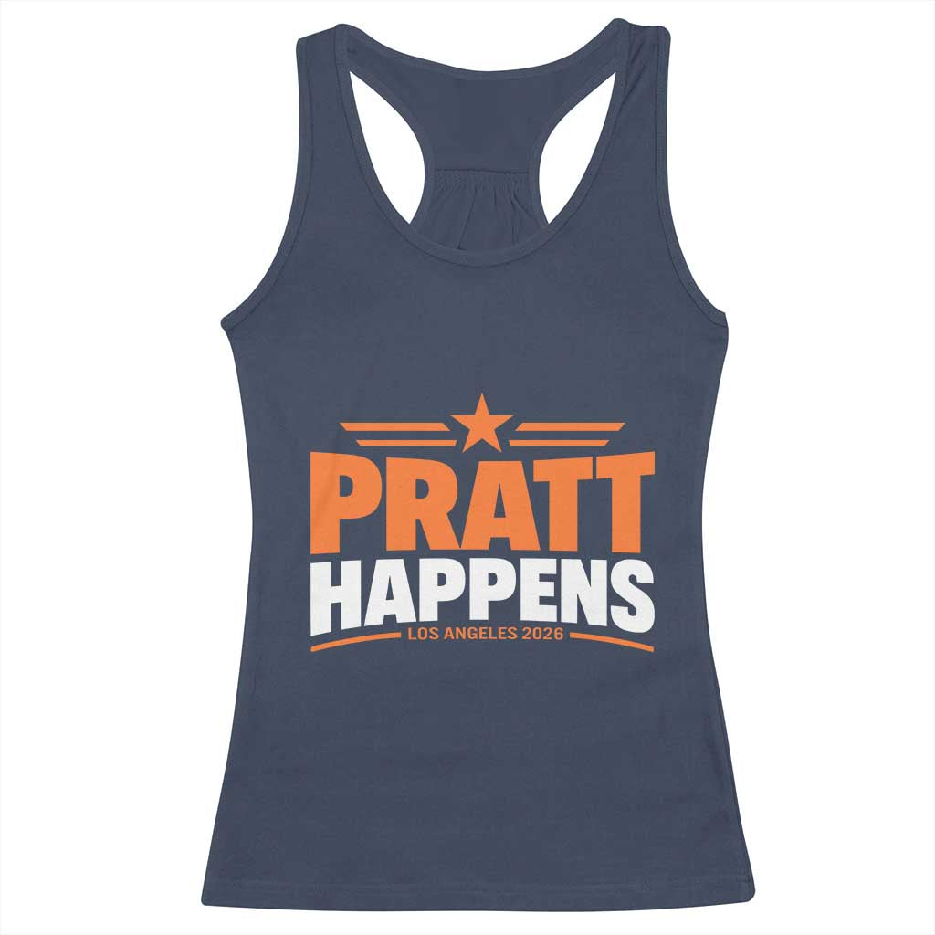 Pratt Happens Los Angeles 2026 Racerback Tank Top Funny Political Patriotic LA City California Pride Leadership TS02 Navy Print Your Wear