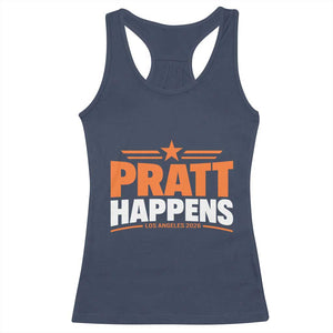 Pratt Happens Los Angeles 2026 Racerback Tank Top Funny Political Patriotic LA City California Pride Leadership TS02 Navy Print Your Wear