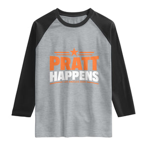 Pratt Happens Los Angeles 2026 Raglan Shirt Funny Political Patriotic LA City California Pride Leadership TS02 Heather Gray Black Print Your Wear