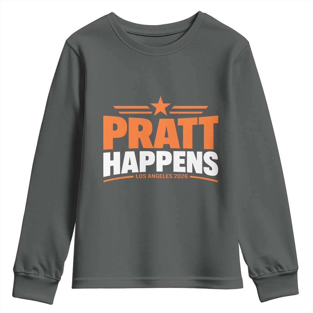 Pratt Happens Los Angeles 2026 Youth Sweatshirt Funny Political Patriotic LA City California Pride Leadership TS02 Dark Heather Print Your Wear