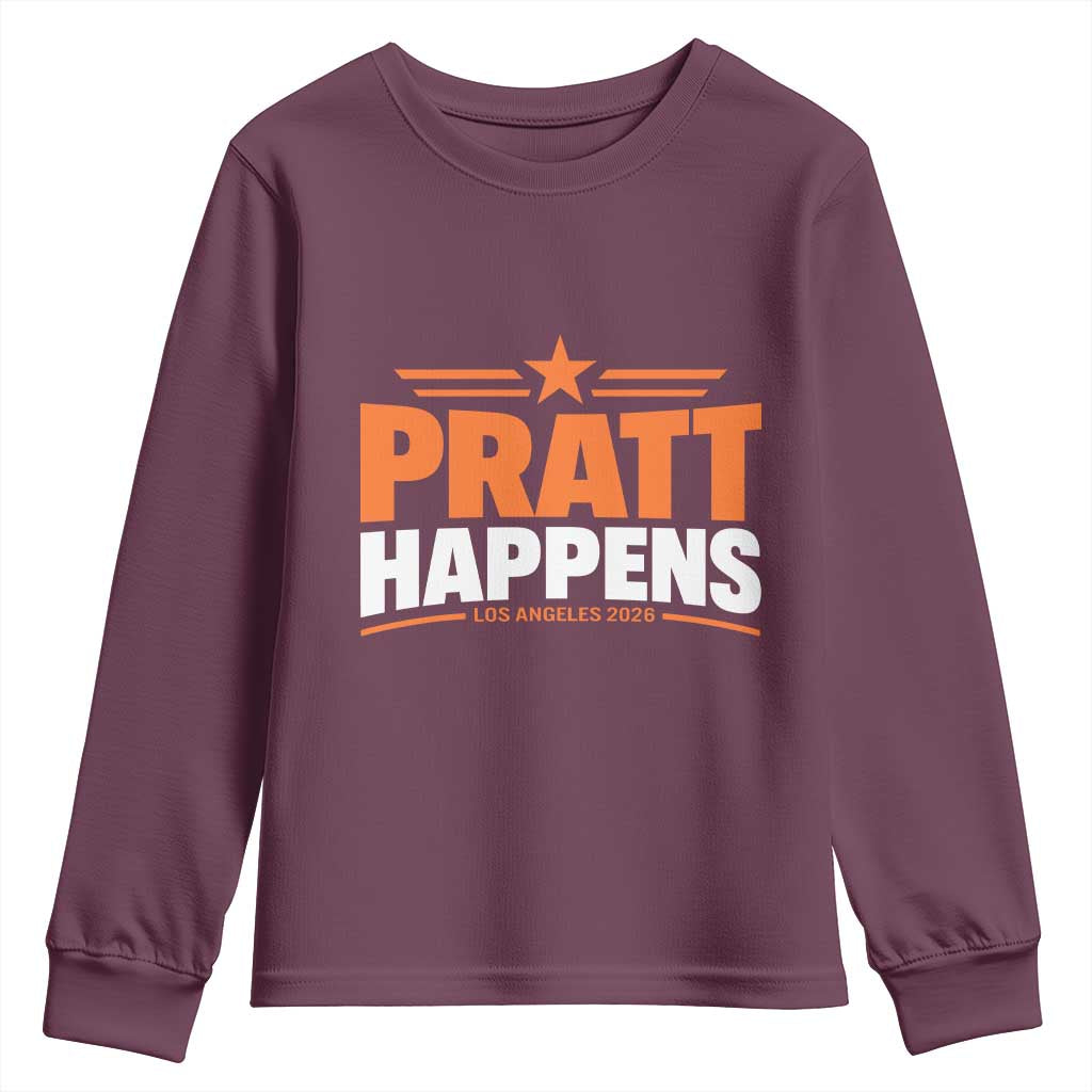 Pratt Happens Los Angeles 2026 Youth Sweatshirt Funny Political Patriotic LA City California Pride Leadership TS02 Maroon Print Your Wear