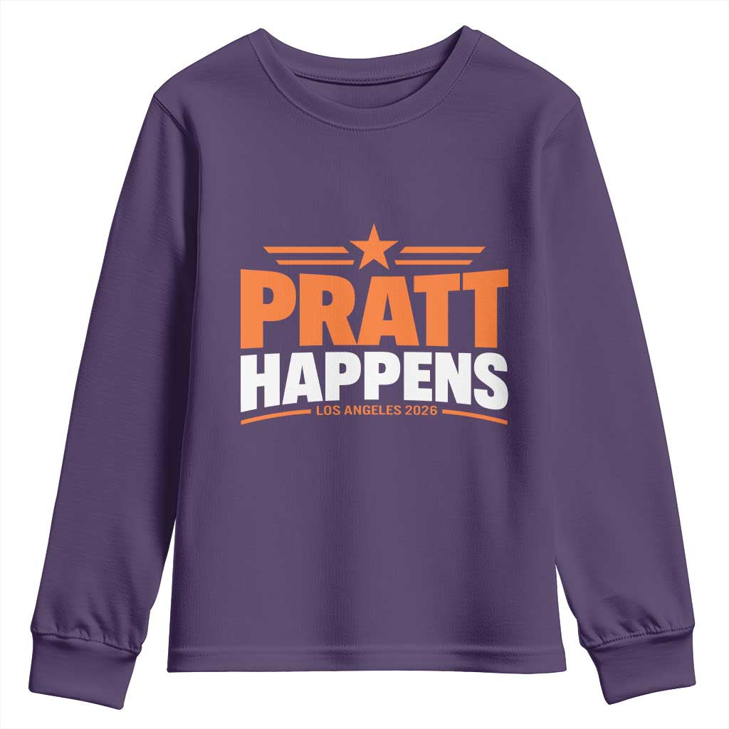 Pratt Happens Los Angeles 2026 Youth Sweatshirt Funny Political Patriotic LA City California Pride Leadership TS02 Purple Print Your Wear