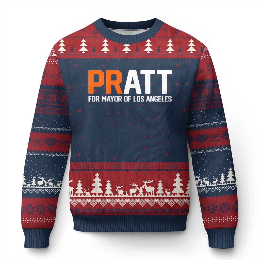 Pratt for Mayor Los Angeles Ugly Christmas Sweater LA City Caliornia Pride Political Campaign Supporter TS02 Navy Red Print Your Wear