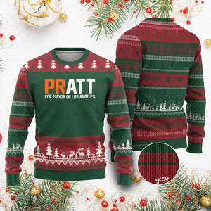 Pratt for Mayor Los Angeles Ugly Christmas Sweater LA City Caliornia Pride Political Campaign Supporter TS02 Red Green Print Your Wear