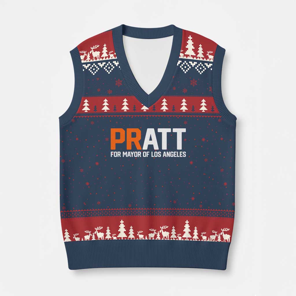 Pratt for Mayor Los Angeles V-Neck Knit Sweater Vest LA City Caliornia Pride Political Campaign Supporter TS02 Navy Red Print Your Wear