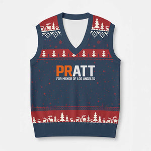 Pratt for Mayor Los Angeles V-Neck Knit Sweater Vest LA City Caliornia Pride Political Campaign Supporter TS02 Navy Red Print Your Wear