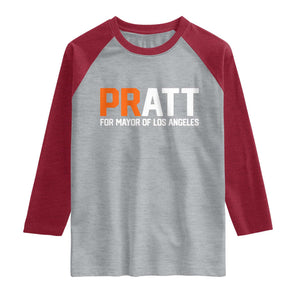 Pratt for Mayor Los Angeles Raglan Shirt LA City Caliornia Pride Political Campaign Supporter TS02 Heather Gray Heather Red Print Your Wear