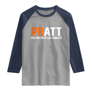 Pratt for Mayor Los Angeles Raglan Shirt LA City Caliornia Pride Political Campaign Supporter TS02 Sport Gray Navy Print Your Wear