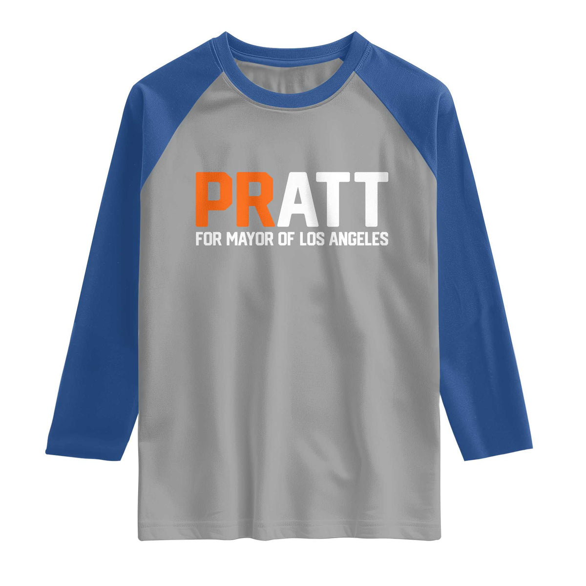 Pratt for Mayor Los Angeles Raglan Shirt LA City Caliornia Pride Political Campaign Supporter TS02 Sport Gray Royal Print Your Wear