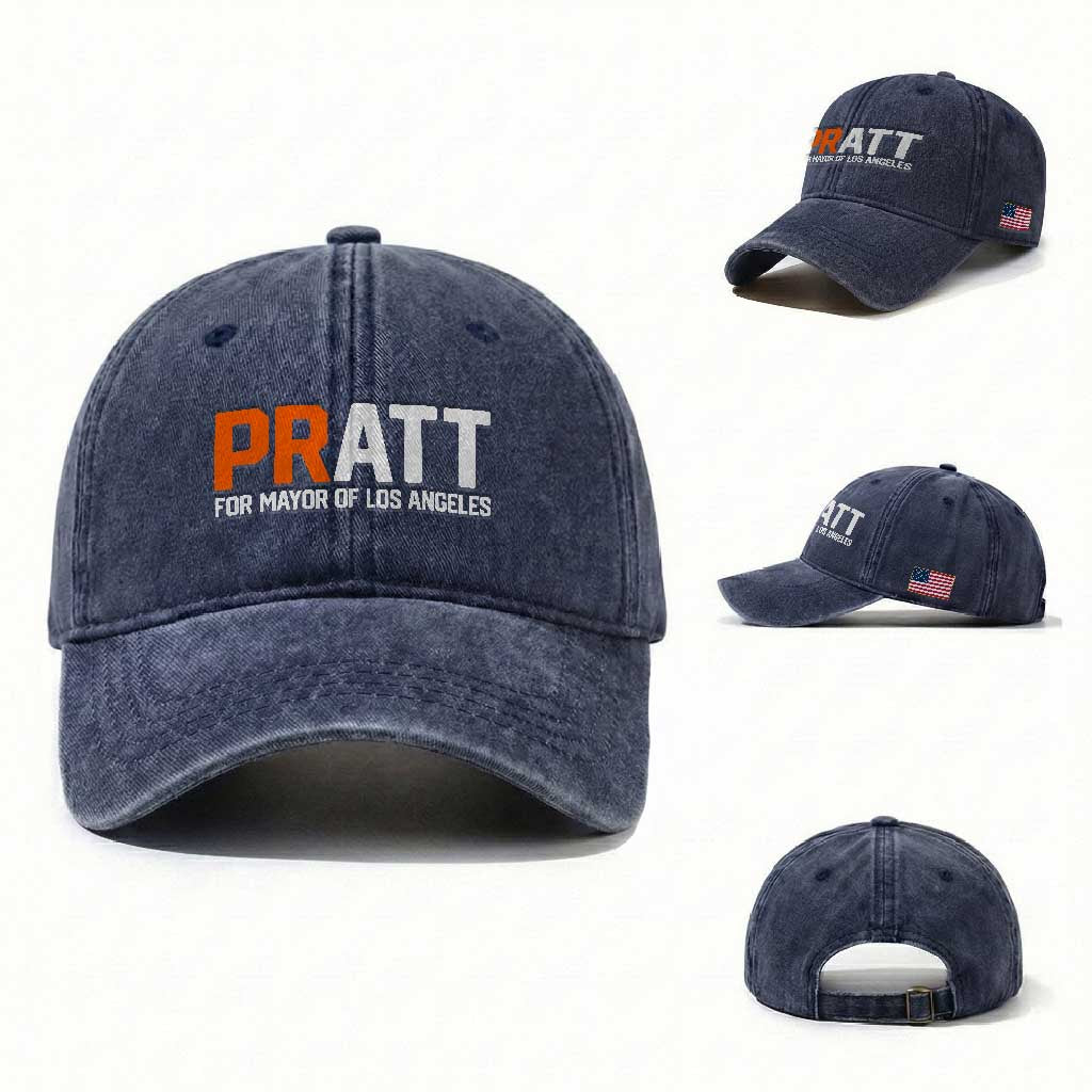 Pratt for Mayor Los Angeles Washed Cotton Baseball Cap LA City Caliornia Pride Political Campaign Supporter TS02 Washed Cap Universal Fit Navy Print Your Wear