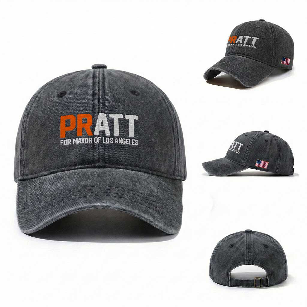 Pratt for Mayor Los Angeles Washed Cotton Baseball Cap LA City Caliornia Pride Political Campaign Supporter TS02 Washed Cap Universal Fit Dark Gray Print Your Wear