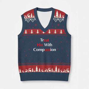 Treat Her With Compassion Funny Adult Humor V-Neck Knit Sweater Vest TS02 Navy Red Print Your Wear