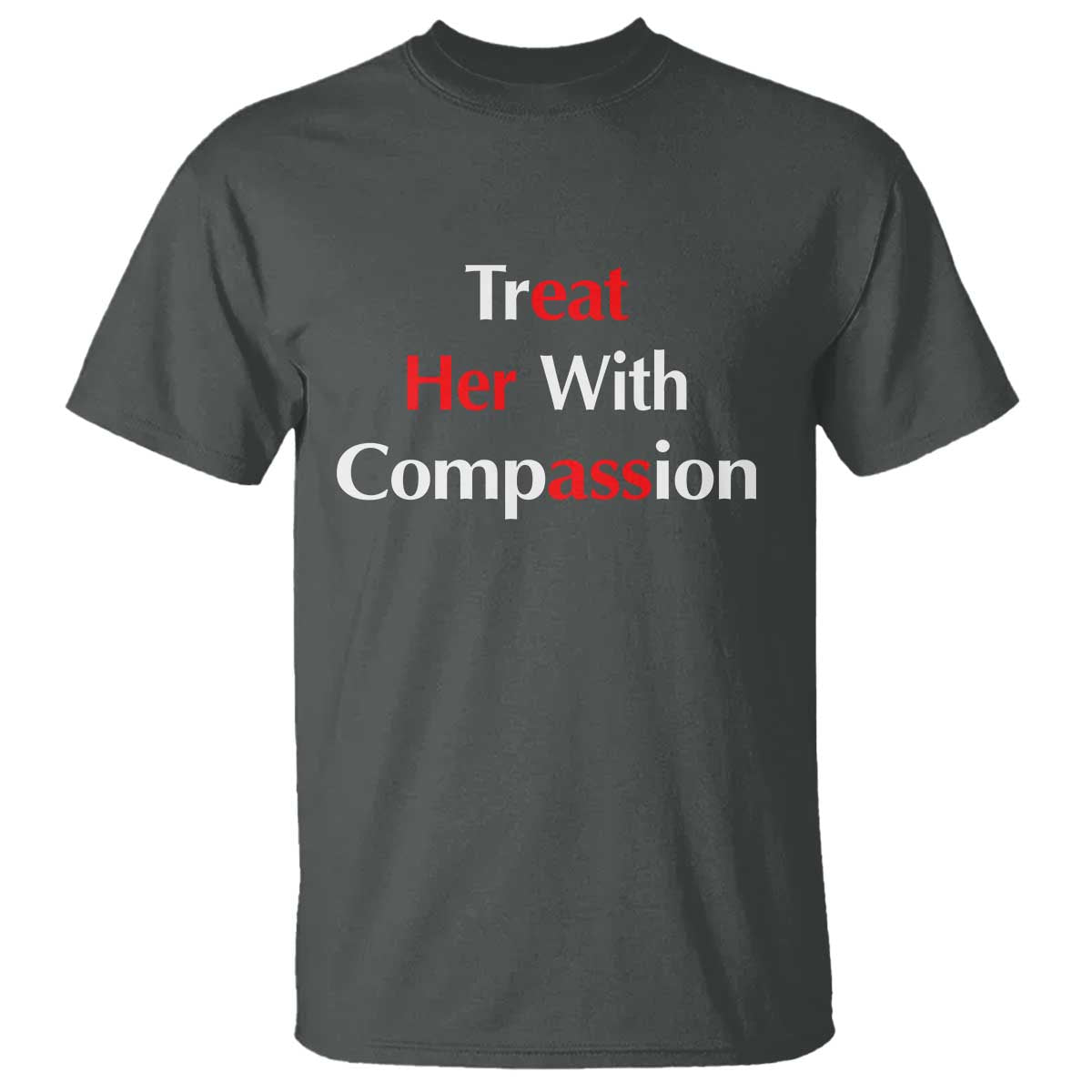 Treat Her With Compassion Funny Adult Humor T Shirt TS02 Dark Heather Print Your Wear