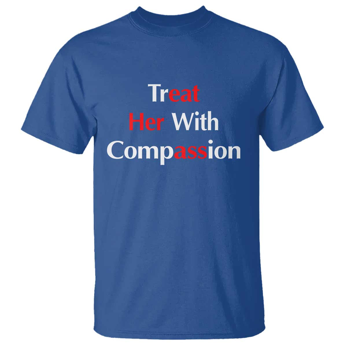 Treat Her With Compassion Funny Adult Humor T Shirt TS02 Royal Blue Print Your Wear