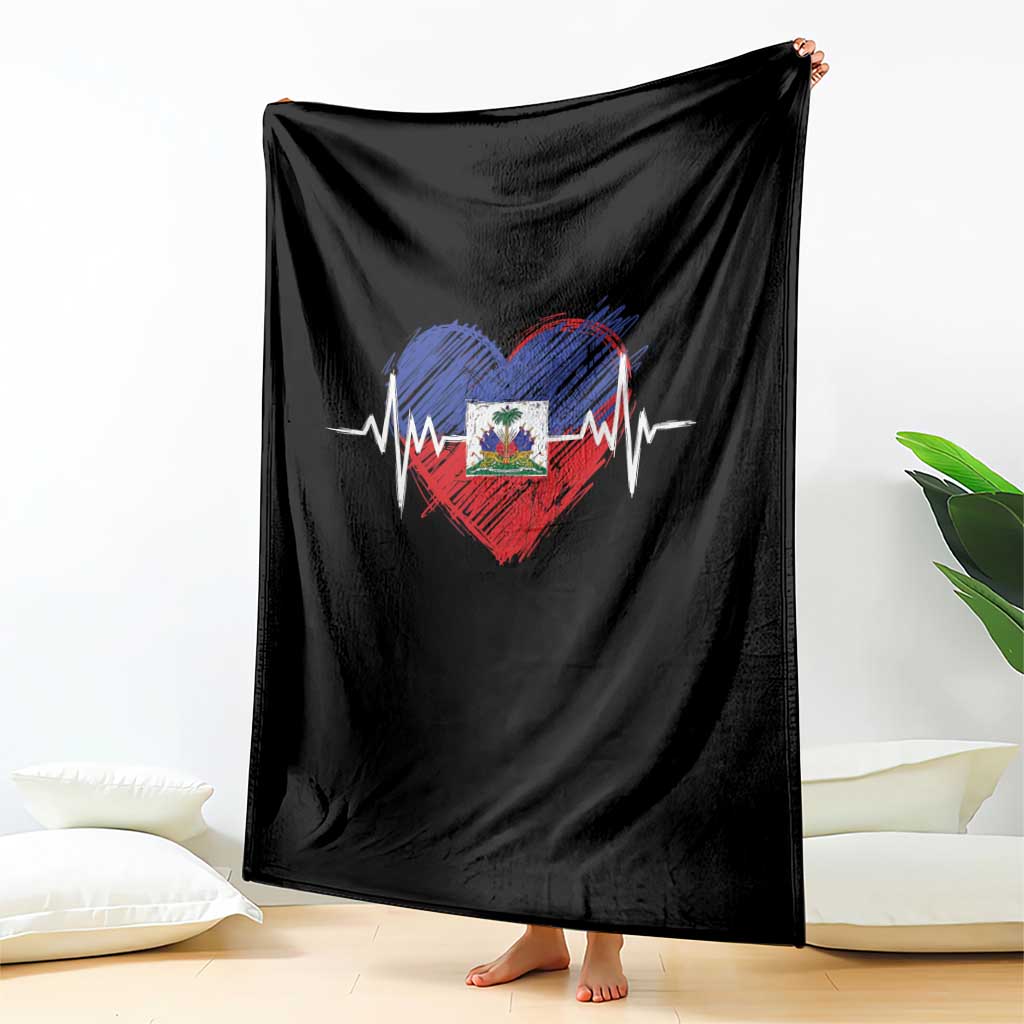 Haitian Flag Heartbeat EKG Pulse Graphic Throw Blanket My Heart Beats For Haiti Identity Heritage Pride TS02 Print Your Wear