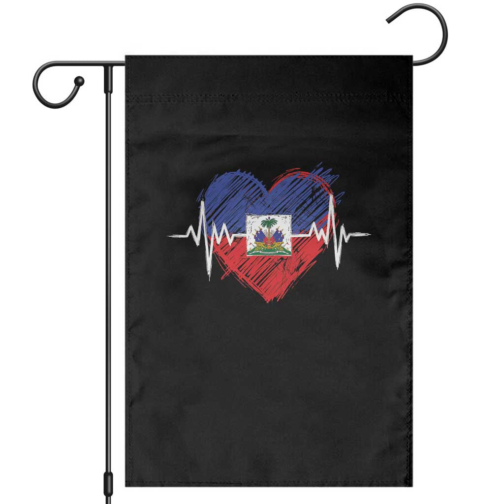 Haitian Flag Heartbeat EKG Pulse Graphic Garden Flag My Heart Beats For Haiti Identity Heritage Pride TS02 Black Print Your Wear