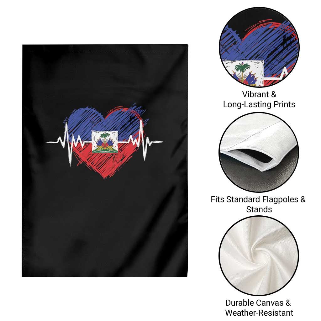 Haitian Flag Heartbeat EKG Pulse Graphic Garden Flag My Heart Beats For Haiti Identity Heritage Pride TS02 Print Your Wear