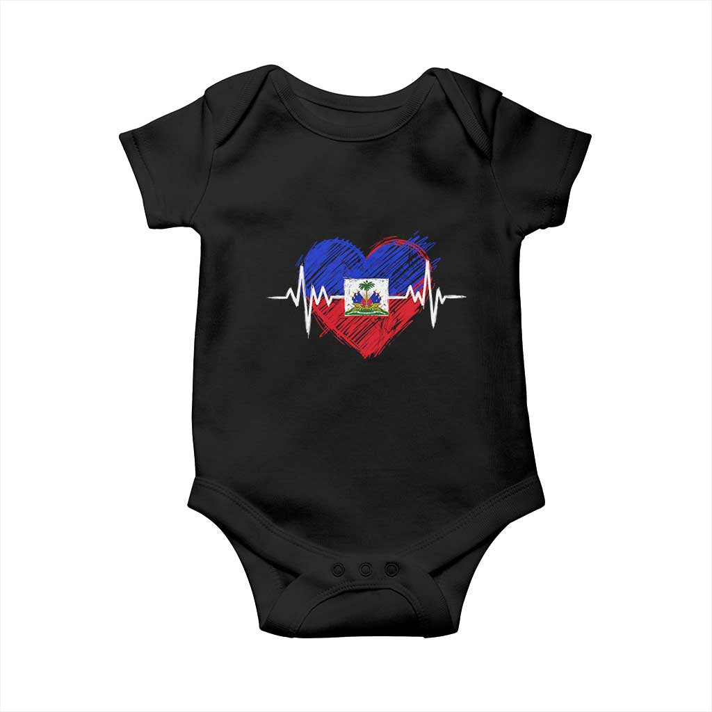 Haitian Flag Heartbeat EKG Pulse Graphic Baby Onesie My Heart Beats For Haiti Identity Heritage Pride TS02 Black Print Your Wear