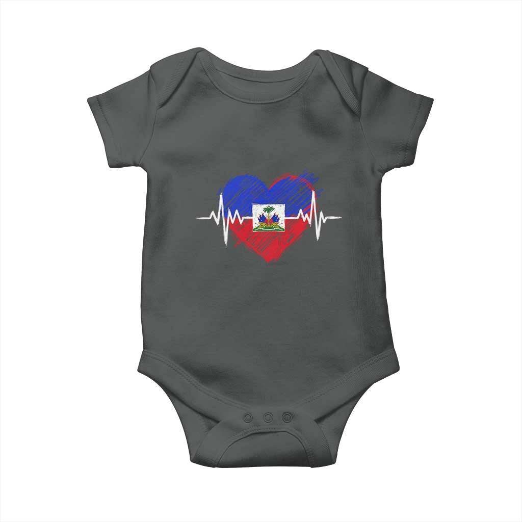 Haitian Flag Heartbeat EKG Pulse Graphic Baby Onesie My Heart Beats For Haiti Identity Heritage Pride TS02 Dark Heather Print Your Wear