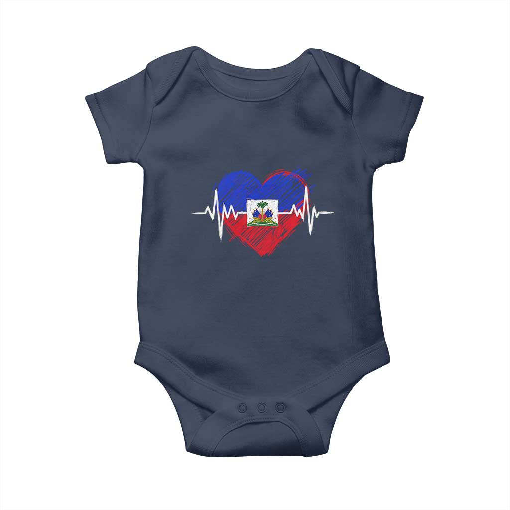 Haitian Flag Heartbeat EKG Pulse Graphic Baby Onesie My Heart Beats For Haiti Identity Heritage Pride TS02 Navy Print Your Wear