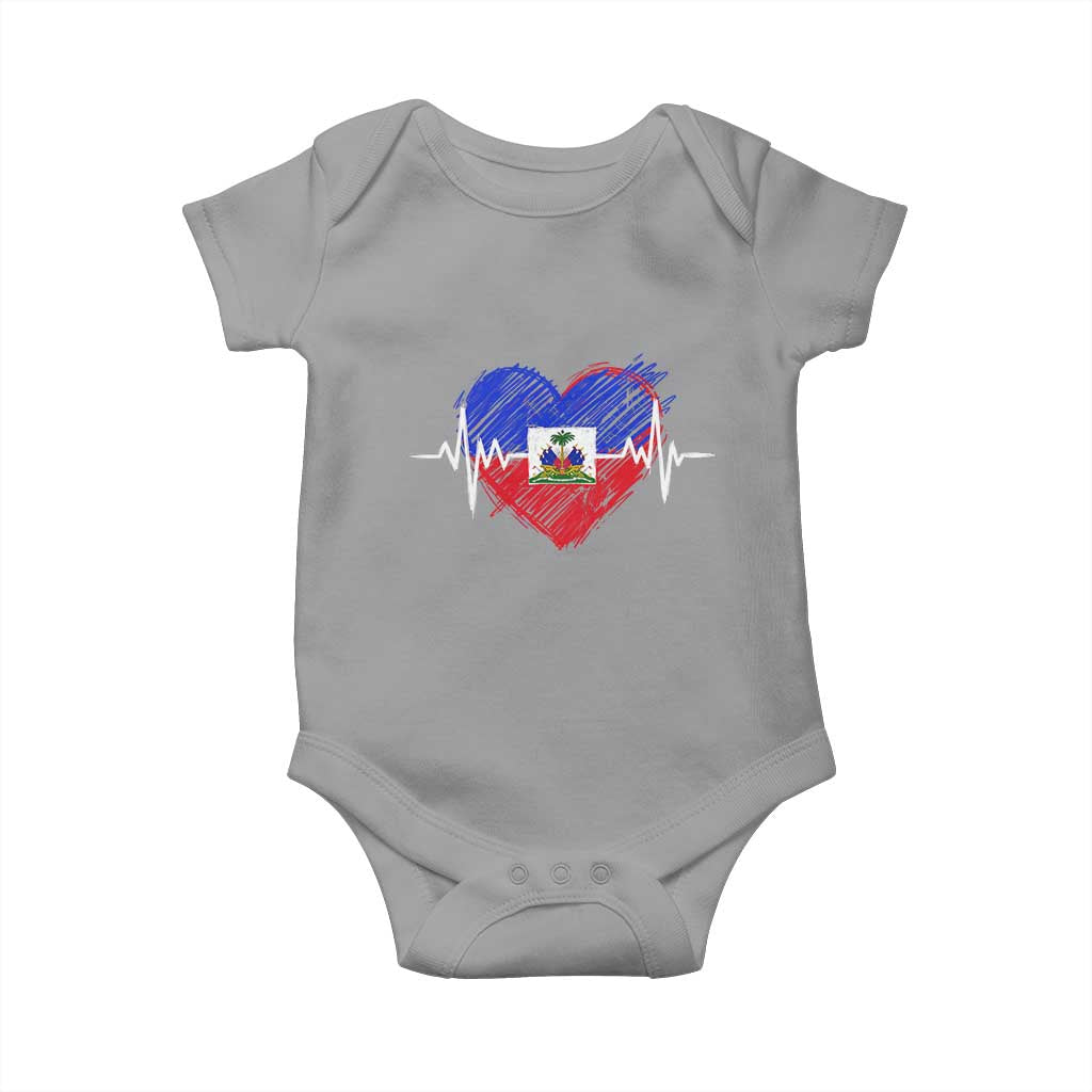 Haitian Flag Heartbeat EKG Pulse Graphic Baby Onesie My Heart Beats For Haiti Identity Heritage Pride TS02 Sport Gray Print Your Wear