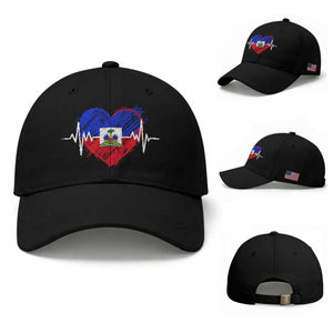 Haitian Flag Heartbeat EKG Pulse Graphic Baseball Cap My Heart Beats For Haiti Identity Heritage Pride TS02 Baseball Cap Universal Fit Black Print Your Wear