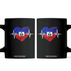 Haitian Flag Heartbeat EKG Pulse Graphic Coffee Mug My Heart Beats For Haiti Identity Heritage Pride TS02 Black Print Your Wear