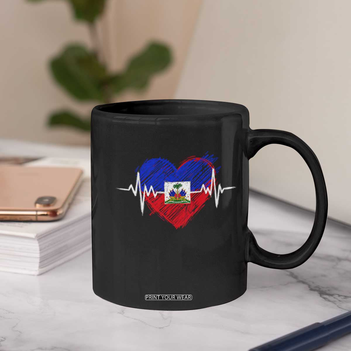 Haitian Flag Heartbeat EKG Pulse Graphic Coffee Mug My Heart Beats For Haiti Identity Heritage Pride TS02 Print Your Wear