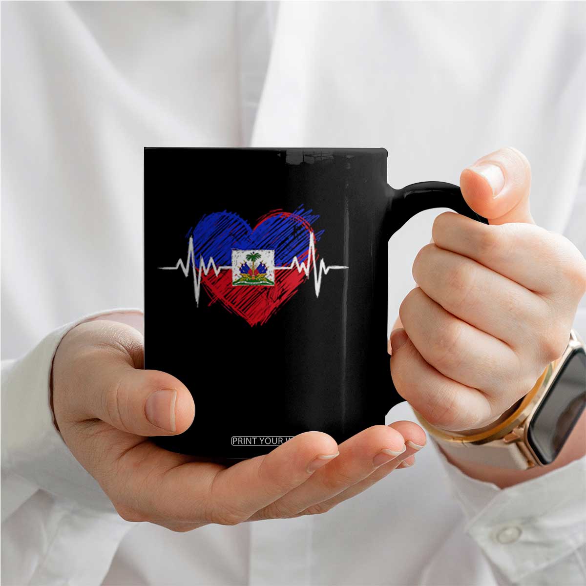 Haitian Flag Heartbeat EKG Pulse Graphic Coffee Mug My Heart Beats For Haiti Identity Heritage Pride TS02 Print Your Wear