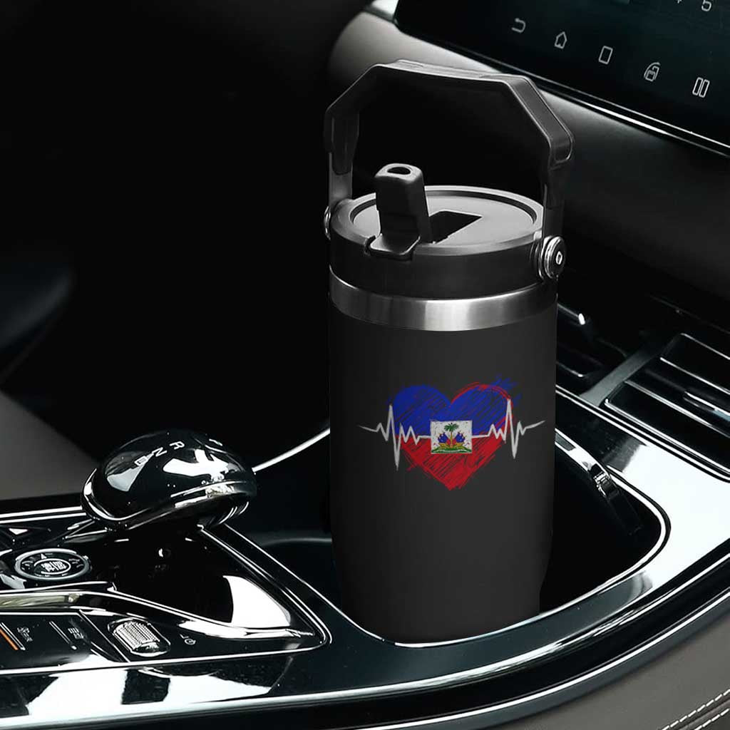 Haitian Flag Heartbeat EKG Pulse Graphic Flip Straw Tumbler My Heart Beats For Haiti Identity Heritage Pride TS02 Print Your Wear